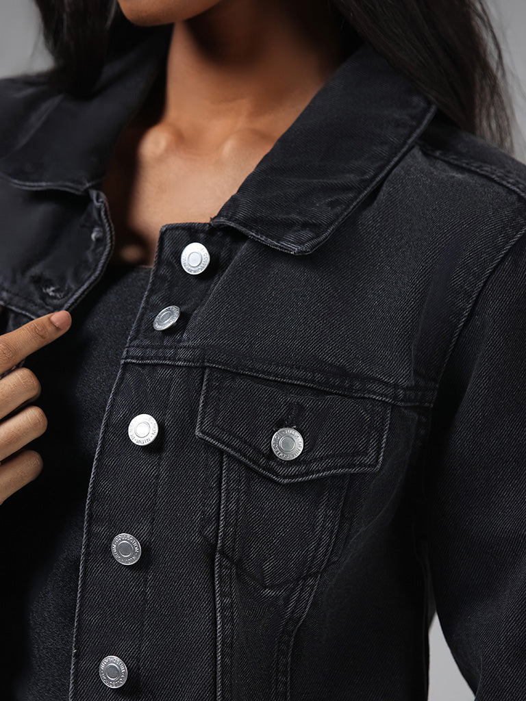 Women's Relaxed Tall Denim Jacket in Black Stone Wash
